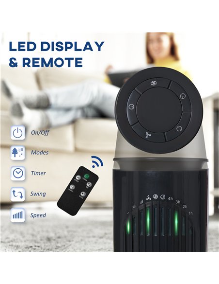 HOMCOM 30'' Freestanding Tower Fan, 3 Speed 3 Mode, 10h Timer, 70 Degree Oscillation, LED Light, 5M Remote Controller, Dark Grey