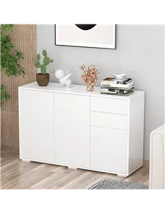 HOMCOM High Gloss Side Cabinet, Push-Open Design with 2 Drawers and 2 Cabinets for Living Room, 74H x 117W x 36Dcm, White 2
