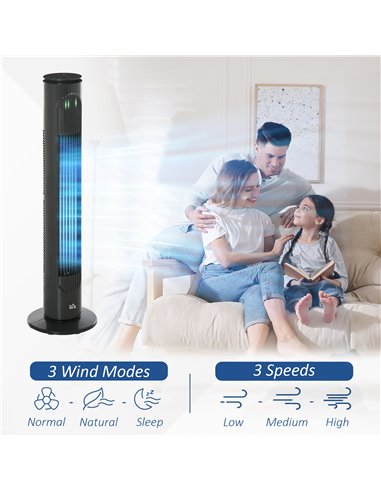HOMCOM 30'' Freestanding Tower Fan, 3 Speed 3 Mode, 10h Timer, 70 Degree Oscillation, LED Light, 5M Remote Controller, Dark Grey