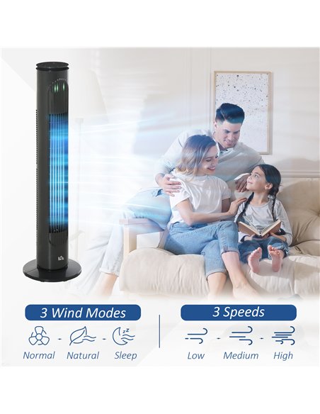 HOMCOM 30'' Freestanding Tower Fan, 3 Speed 3 Mode, 10h Timer, 70 Degree Oscillation, LED Light, 5M Remote Controller, Dark Grey
