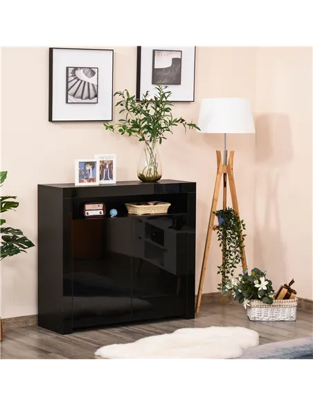 HOMCOM LED Storage Cabinet, Cupboard with High Gloss Front and RGB Lighting, Modern Sideboard for Entryway, Dining Area, Living 