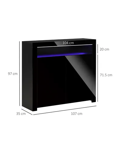 HOMCOM LED Storage Cabinet, Cupboard with High Gloss Front and RGB Lighting, Modern Sideboard for Entryway, Dining Area, Living 