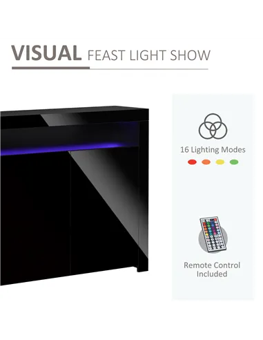 HOMCOM LED Storage Cabinet, Cupboard with High Gloss Front and RGB Lighting, Modern Sideboard for Entryway, Dining Area, Living 