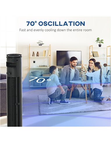 HOMCOM 30'' Freestanding Tower Fan, 3 Speed 3 Mode, 10h Timer, 70 Degree Oscillation, LED Light, 5M Remote Controller, Dark Grey
