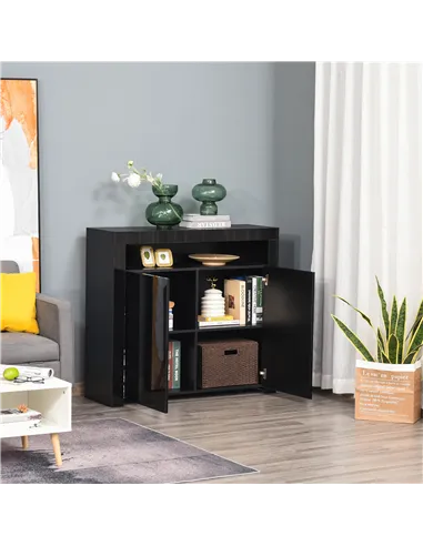 HOMCOM LED Storage Cabinet, Cupboard with High Gloss Front and RGB Lighting, Modern Sideboard for Entryway, Dining Area, Living 