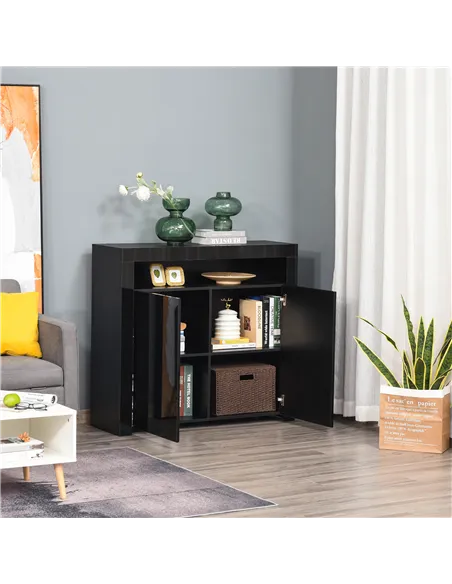 HOMCOM LED Storage Cabinet, Cupboard with High Gloss Front and RGB Lighting, Modern Sideboard for Entryway, Dining Area, Living 