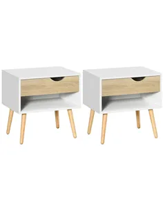 HOMCOM Set of 2 Bedside Table with Drawer and Shelf