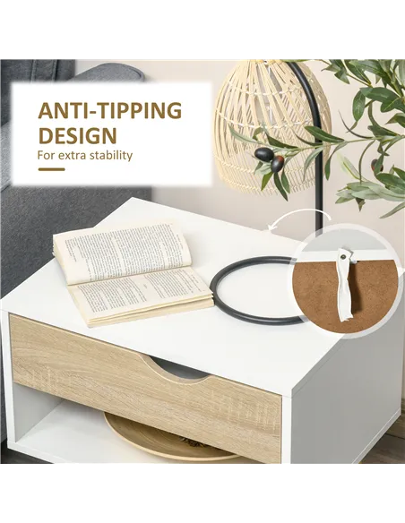 HOMCOM Set of 2 Bedside Table with Drawer and Shelf