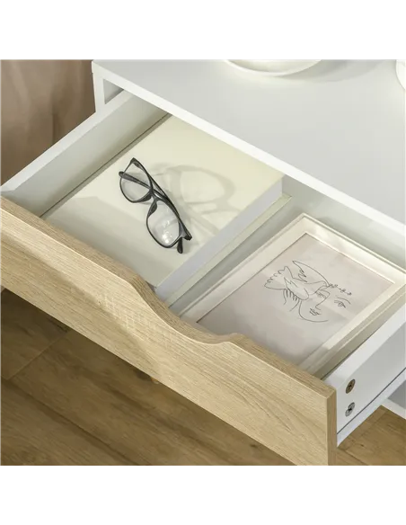 HOMCOM Set of 2 Bedside Table with Drawer and Shelf