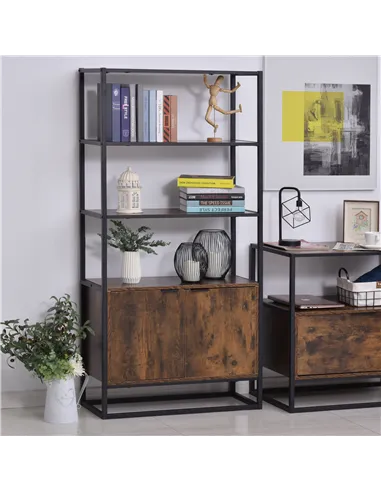 HOMCOM Industrial Bookshelf, Storage Shelf, Large Bookcase with 3 Open Shelves, Multifunctional Rack for Living Room, Office, Ru