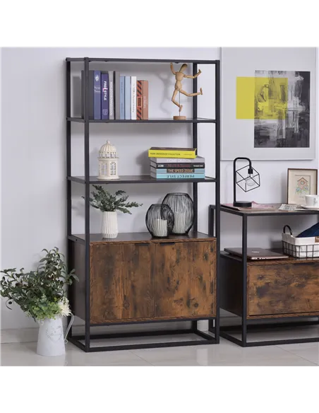 HOMCOM Industrial Bookshelf, Storage Shelf, Large Bookcase with 3 Open Shelves, Multifunctional Rack for Living Room, Office, Ru