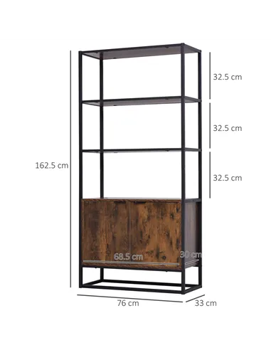 HOMCOM Industrial Bookshelf, Storage Shelf, Large Bookcase with 3 Open Shelves, Multifunctional Rack for Living Room, Office, Ru