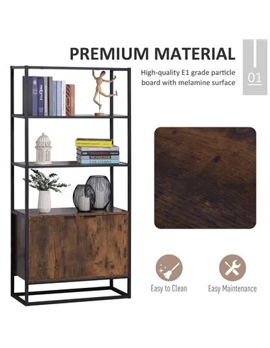 HOMCOM Industrial Bookshelf, Storage Shelf, Large Bookcase with 3 Open Shelves, Multifunctional Rack for Living Room, Office, Ru