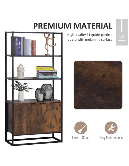 HOMCOM Industrial Bookshelf, Storage Shelf, Large Bookcase with 3 Open Shelves, Multifunctional Rack for Living Room, Office, Ru