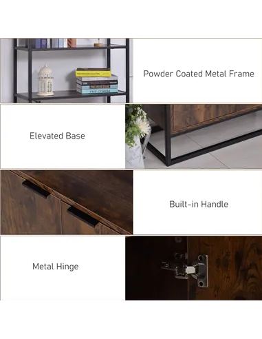 HOMCOM Industrial Bookshelf, Storage Shelf, Large Bookcase with 3 Open Shelves, Multifunctional Rack for Living Room, Office, Ru