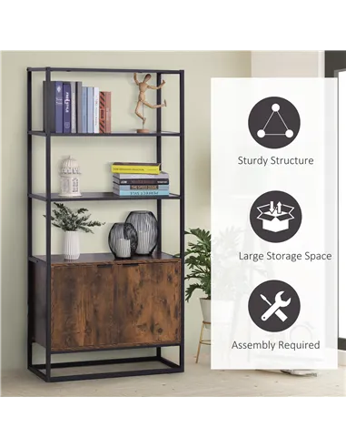 HOMCOM Industrial Bookshelf, Storage Shelf, Large Bookcase with 3 Open Shelves, Multifunctional Rack for Living Room, Office, Ru