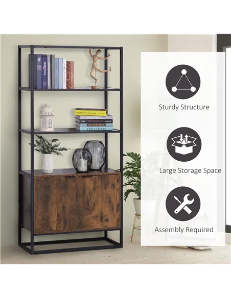 HOMCOM Industrial Bookshelf, Storage Shelf, Large Bookcase with 3 Open Shelves, Multifunctional Rack for Living Room, Office, Ru