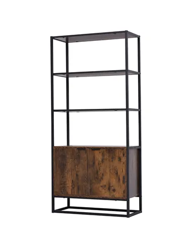 HOMCOM Industrial Bookshelf, Storage Shelf, Large Bookcase with 3 Open Shelves, Multifunctional Rack for Living Room, Office, Ru