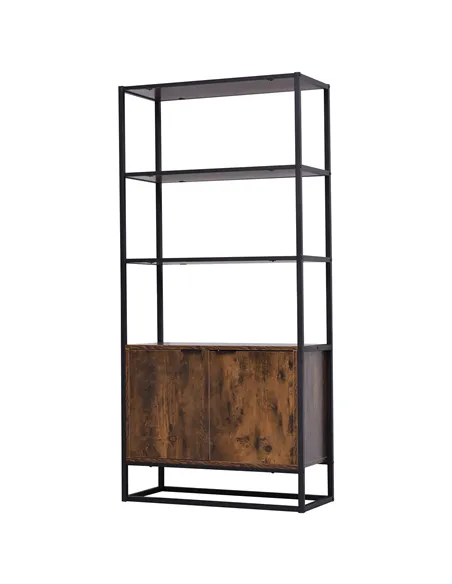 HOMCOM Industrial Bookshelf, Storage Shelf, Large Bookcase with 3 Open Shelves, Multifunctional Rack for Living Room, Office, Ru