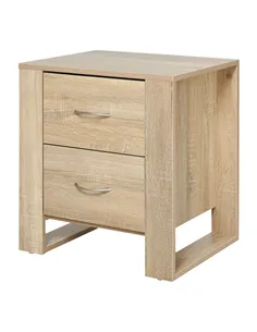 HOMCOM Bedside Table with 2 Drawers, Nightstand with Handles and Elevated Base, Side Table for Bedroom, Living Room, Brown