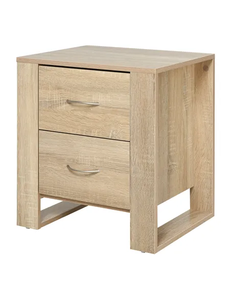 HOMCOM Bedside Table with 2 Drawers, Nightstand with Handles and Elevated Base, Side Table for Bedroom, Living Room, Brown