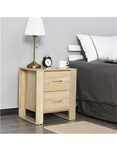 HOMCOM Bedside Table with 2 Drawers, Nightstand with Handles and Elevated Base, Side Table for Bedroom, Living Room, Brown