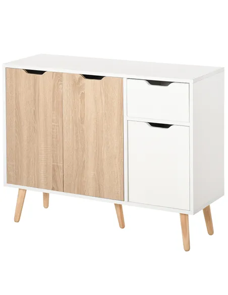 HOMCOM Sideboard Floor Standing Storage Cabinet with Drawer for Bedroom, Living Room, Home Office, Natural