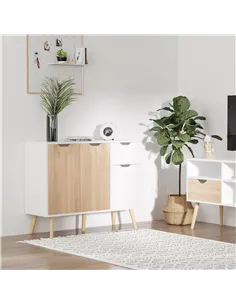 HOMCOM Sideboard Floor Standing Storage Cabinet with Drawer for Bedroom, Living Room, Home Office, Natural 2