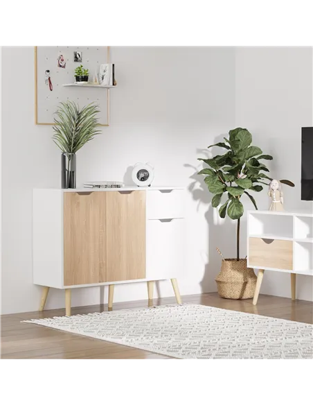 HOMCOM Sideboard Floor Standing Storage Cabinet with Drawer for Bedroom, Living Room, Home Office, Natural