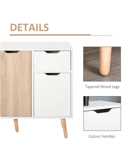 HOMCOM Sideboard Floor Standing Storage Cabinet with Drawer for Bedroom, Living Room, Home Office, Natural