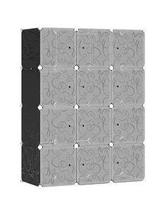 HOMCOM Portable Wardrobe for Bedroom, 12 Cube Closet with 2 Hanging Rails, Modular Storage Cabinet, Plastic Armoire for Space Sa
