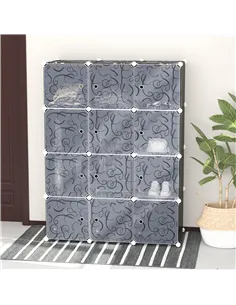 HOMCOM Portable Wardrobe for Bedroom, 12 Cube Closet with 2 Hanging Rails, Modular Storage Cabinet, Plastic Armoire for Space Sa 2