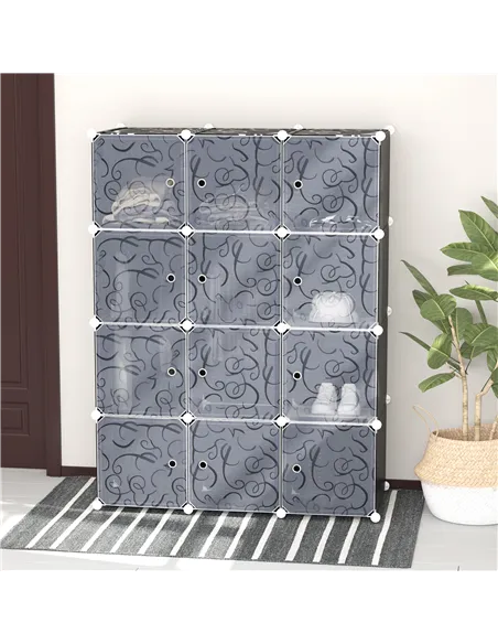 HOMCOM Portable Wardrobe for Bedroom, 12 Cube Closet with 2 Hanging Rails, Modular Storage Cabinet, Plastic Armoire for Space Sa