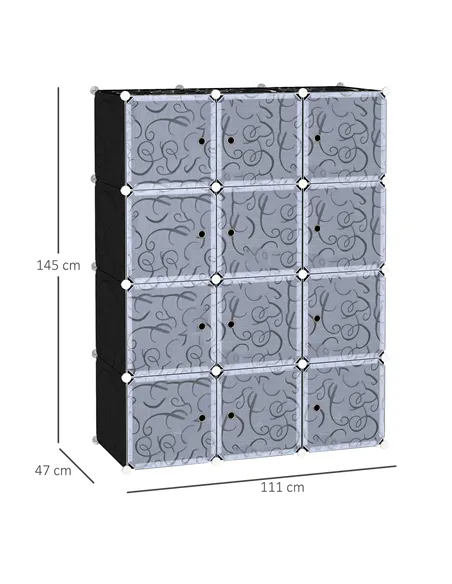 HOMCOM Portable Wardrobe for Bedroom, 12 Cube Closet with 2 Hanging Rails, Modular Storage Cabinet, Plastic Armoire for Space Sa