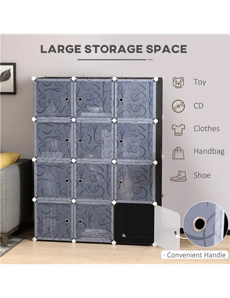 HOMCOM Portable Wardrobe for Bedroom, 12 Cube Closet with 2 Hanging Rails, Modular Storage Cabinet, Plastic Armoire for Space Sa