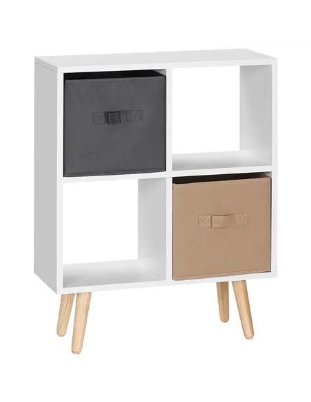 HOMCOM Freestanding 4 Cube Unit Cabinet Unit w/ 3 Fabric Drawers Handles Home Office Storage Shelves