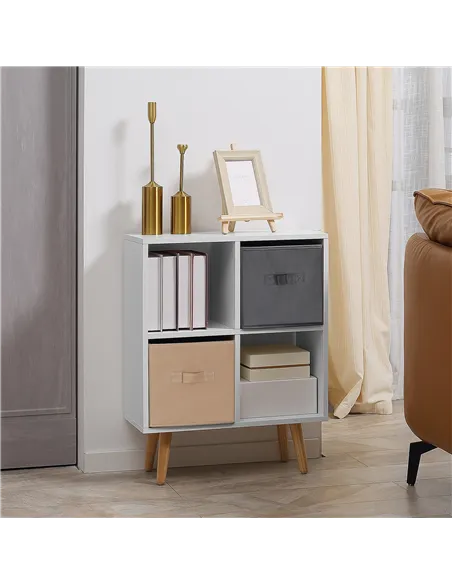 HOMCOM Freestanding 4 Cube Unit Cabinet Unit w/ 3 Fabric Drawers Handles Home Office Storage Shelves