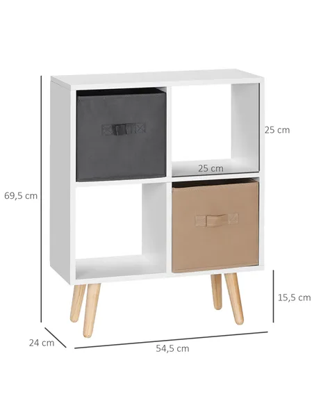 HOMCOM Freestanding 4 Cube Unit Cabinet Unit w/ 3 Fabric Drawers Handles Home Office Storage Shelves