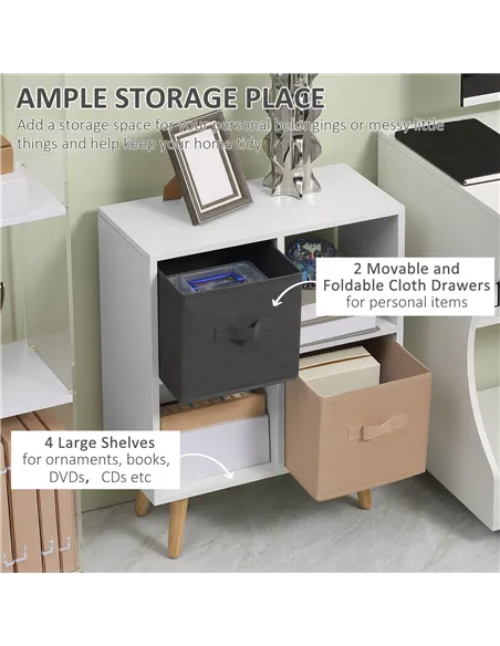 HOMCOM Freestanding 4 Cube Unit Cabinet Unit w/ 3 Fabric Drawers Handles Home Office Storage Shelves