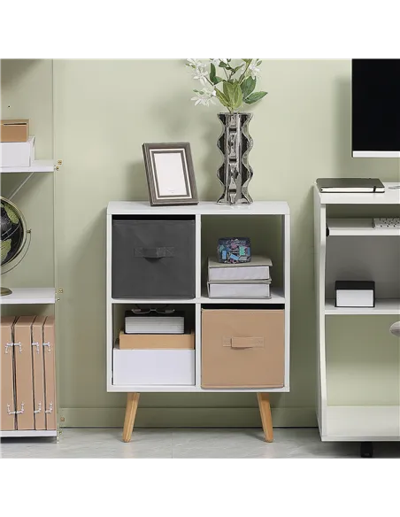 HOMCOM Freestanding 4 Cube Unit Cabinet Unit w/ 3 Fabric Drawers Handles Home Office Storage Shelves