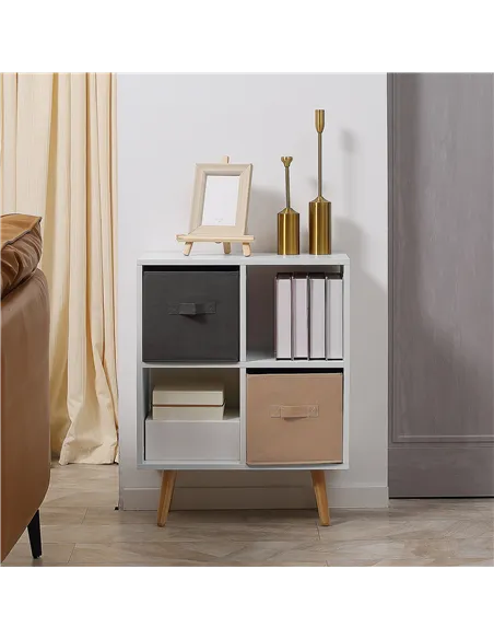 HOMCOM Freestanding 4 Cube Unit Cabinet Unit w/ 3 Fabric Drawers Handles Home Office Storage Shelves