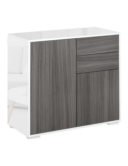 HOMCOM High Gloss Frame Sideboard, Side Cabinet, Push-Open Design with 2 Drawer for Living Room, Bedroom, Grey