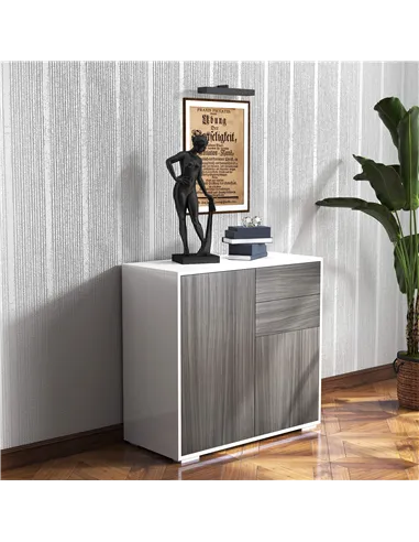 HOMCOM High Gloss Frame Sideboard, Side Cabinet, Push-Open Design with 2 Drawer for Living Room, Bedroom, Grey