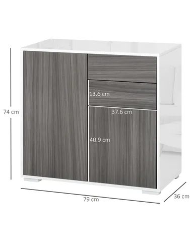 HOMCOM High Gloss Frame Sideboard, Side Cabinet, Push-Open Design with 2 Drawer for Living Room, Bedroom, Grey