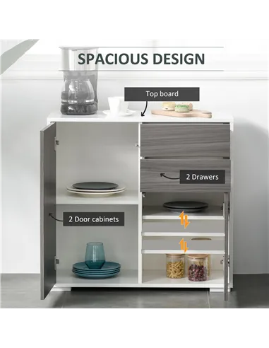 HOMCOM High Gloss Frame Sideboard, Side Cabinet, Push-Open Design with 2 Drawer for Living Room, Bedroom, Grey