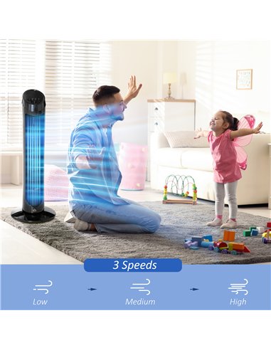 HOMCOM Tower Fan for Bedroom Cooling, 30 Inch Electric 70° Oscillating Fan with 3 Speed Settings, Standing Floor Fan for Home Of