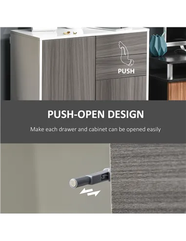 HOMCOM High Gloss Frame Sideboard, Side Cabinet, Push-Open Design with 2 Drawer for Living Room, Bedroom, Grey