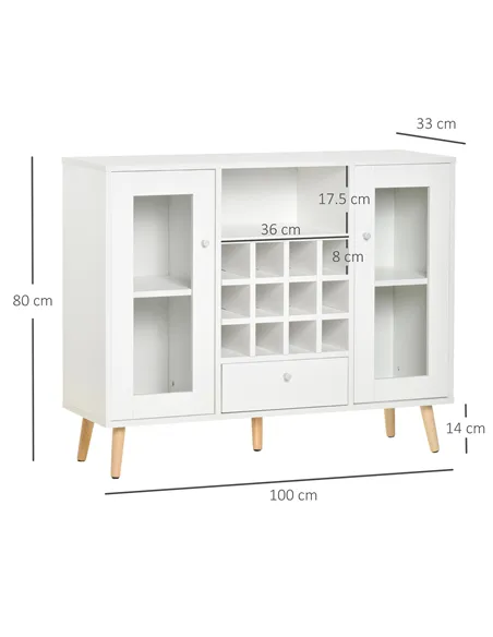 HOMCOM Modern Sideboard Storage Cabinet Kitchen Cupboard Dining Bar Server with Glass Doors, Drawer & 12-Bottle Wine Rack for Li