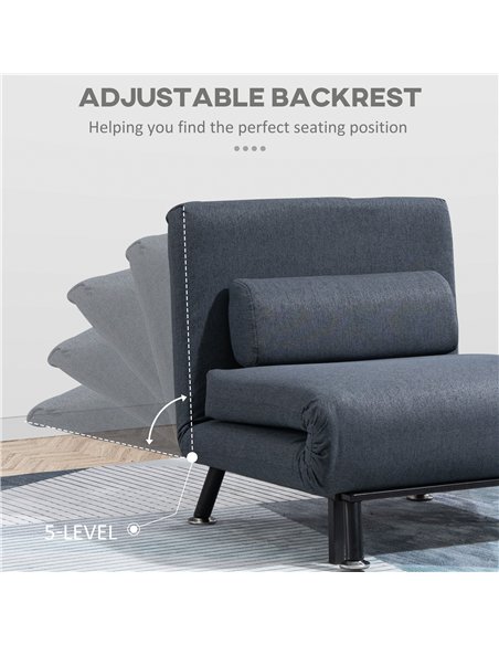 HOMCOM Linen Chair Bed, 3-in-1 Convertible Sleeper Chair with Adjustable Backrest, Pillow, for Living Room, Bedroom, Dark Grey
