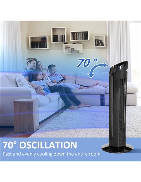 HOMCOM Tower Fan for Bedroom Cooling, 30 Inch Electric 70° Oscillating Fan with 3 Speed Settings, Standing Floor Fan for Home Of